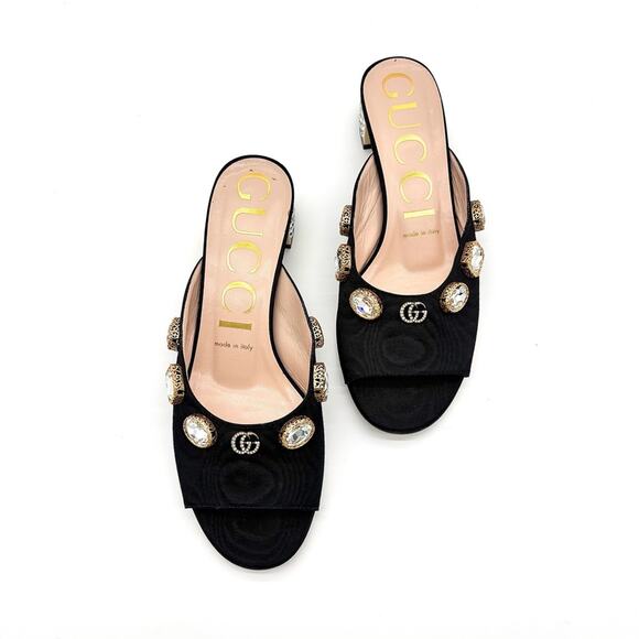 Gucci Moire Crystal Embellished Lyric Interlocking GG Slip On Slides Mules 37.5 - Picture 3 of 8